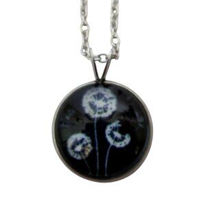New Dandelion Botanical Pendant Necklace on 18" Stainless Silver Chain Flower Je